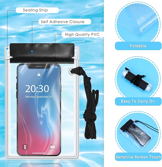 Meetory Clear Waterproof bags Pouch Dry Bags For Camera Mobile Phone Maps Kayak Document Holder,3 Piece Waterproof Plastic Pouch Document Holder Utility Bags for Travel Boating Swimming(Black)