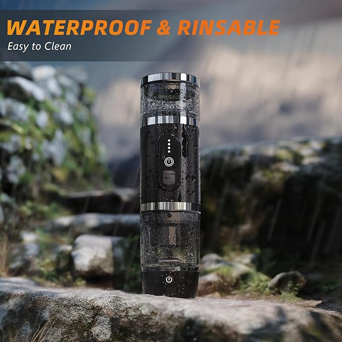 Hobsir Portable Electric Espresso Maker, Travel Coffee Machine for Camping, Car Coffee Maker with Frothing Base, USB-C, 3in1 Capsule, Portable Small Espresso Coffe Machine for RV, Hiking, Office Black