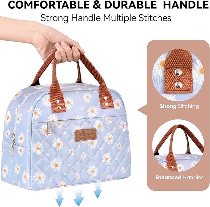 HOMESPON Insulated Lunch Bag for Women Men Adults Lunch Tote with Front Pocket Lunch Box Container Cooler Bag for Work Picnic (Blue Daisy)