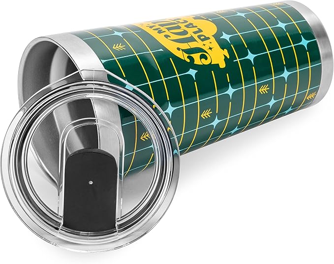 Camco Life is Better at The Campsite Tumbler | Heavy Duty Double Wall Vacuum Insulation | Crafted of 18/8 Stainless Steel | Unique “My Happy Place” Text w/Yellow Retro RV Design | 20-oz (53325)