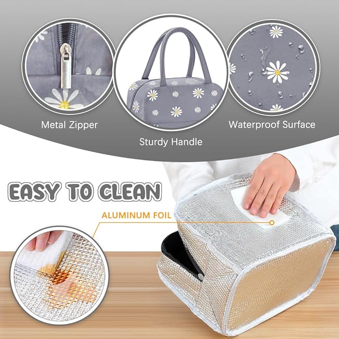 Reusable Insulated Lunch Bag for Women/Men/Adult Portable Thermal Lunch Box Tote Bag Small Lunch Bag with Daisy Pattern for Work & Any Occasion
