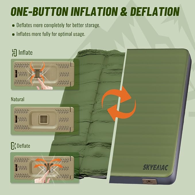 SKYEMAC Self-Inflating Memory Foam Sleeping Pad - Single Pad, Built-in Pump, R-Value 13, 78''x29''x4'', Fast Inflation & Deflation, 4-Season Camping Mattress for Outdoor Adventures