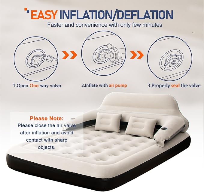 DIMAR GARDEN Queen Size Air Mattress with Headboard and Pillows, Inflatable Bed Blow Up Bed