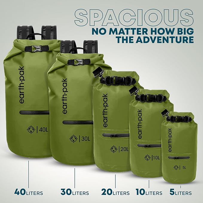 Earth Pak Waterproof Dry Bag with Zippered Pocket - Waterproof Dry Bag Backpack Keeps Gear Dry