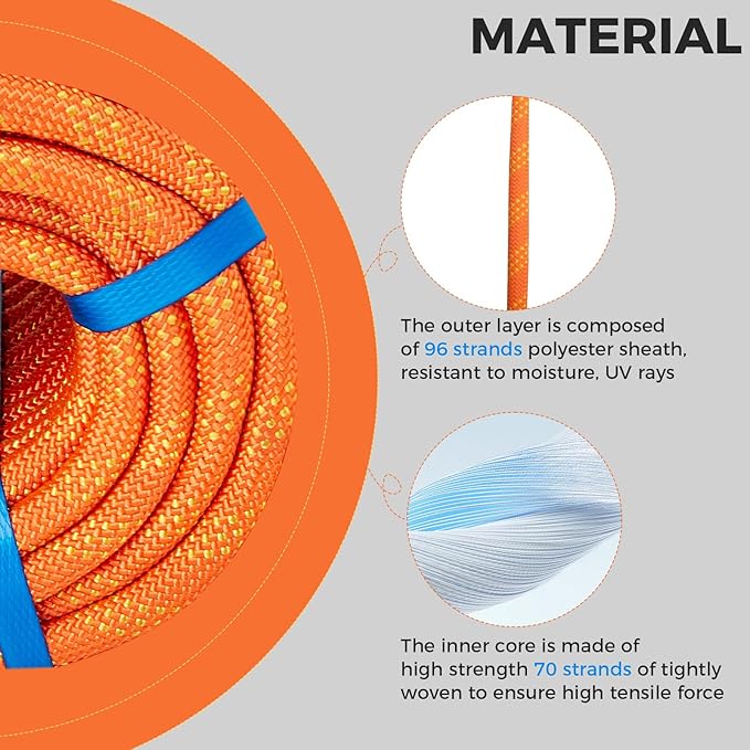 3/8 Inch 120ft Double Braided Polyester Arborist Rope, Heavy Duty Nylon Rope for Anchor, Tree Work, Cargo, Pulling, Sailing(Orange)