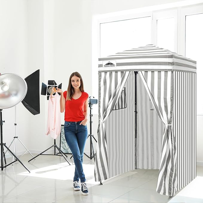 EAGLE PEAK Flex Ultra Compact 4x4 Pop-up Canopy, Sun Shelter, Changing Room, Portable Privacy Canopy Cabana for Pool, Fashion Photoshoots, or Camping, 4x4 ft, Gray/White