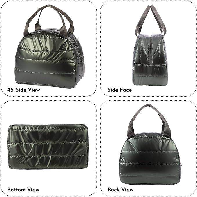 Lunch Bag Lunch Box for Women Men Adult Insulated Cute Small Quilted Puffer Lunchbox Reusable Thermal Lunch Cooler Tote Bag for Work, Picnic or Travel-Olive green