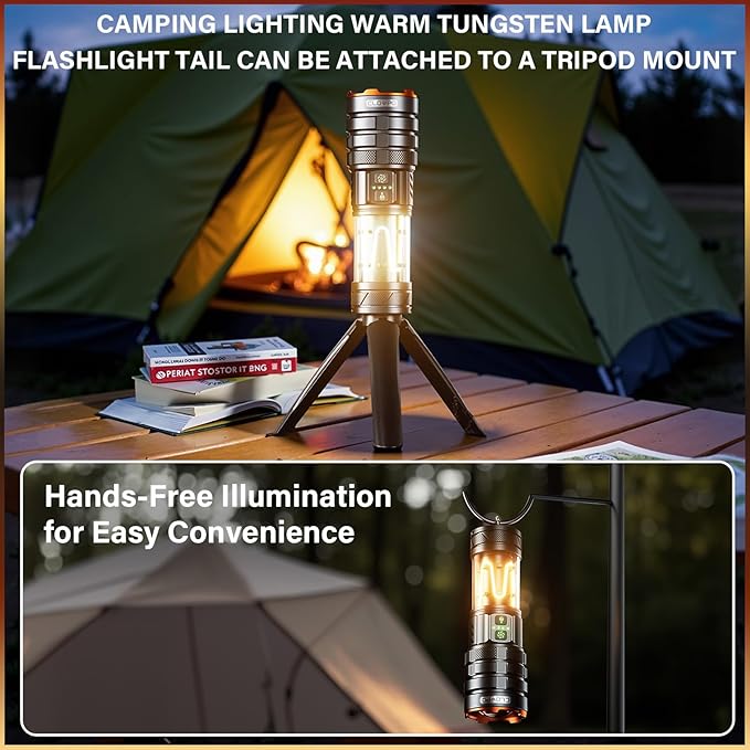 11 Modes Rechargeable Tactical Flashlight, 10000 Lumens Portable Camping Flashlight with Stand, 6H Long Lasting Bright LED Light for Outdoor Activity, Emergency Use