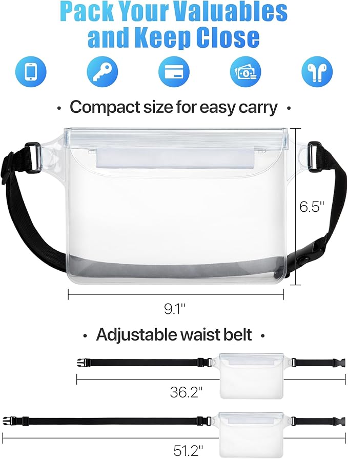 F-color Waterproof Fanny Pack - Waterproof Phone Pouch with Waist Strap - Cruise Essentials 2025 Must Haves Waterproof Pouch Dry Bag Keep Phone Valuables Safe for Beach Kayaking Boating Fishing