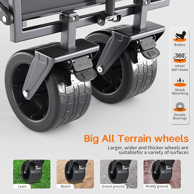 Collapsible Wagon Cart, Heavy Duty Folding Wagon with 430lbs,（with Table Top,with Tailgate）,All Terrain Large Wheel Beach,Camping Sports Garden Beach Grocery