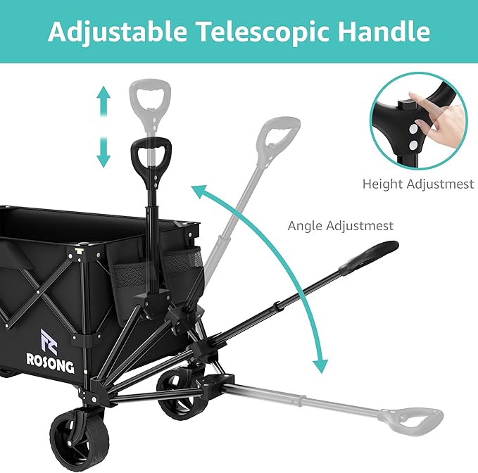 Folding Wagon Cart with Wheels Foldable - Collapsible Wagons Carts Heavy Duty, Fold Up Portable Utility Wagon for Grocery Beach Sports Fishing Camping Shopping ROSONG