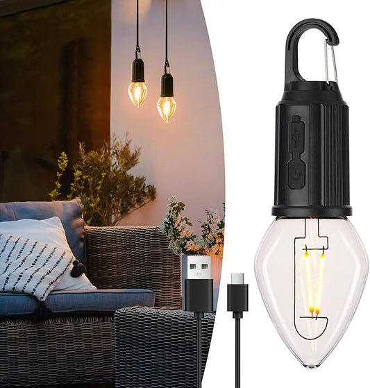 Rechargeable LED Battery Operated Lights, 3 Modes Press Switch Hanging Lamp, Tubular Gaze Lights, Portable Outdoor Lantern for Patio Waterproof, 1 Pack