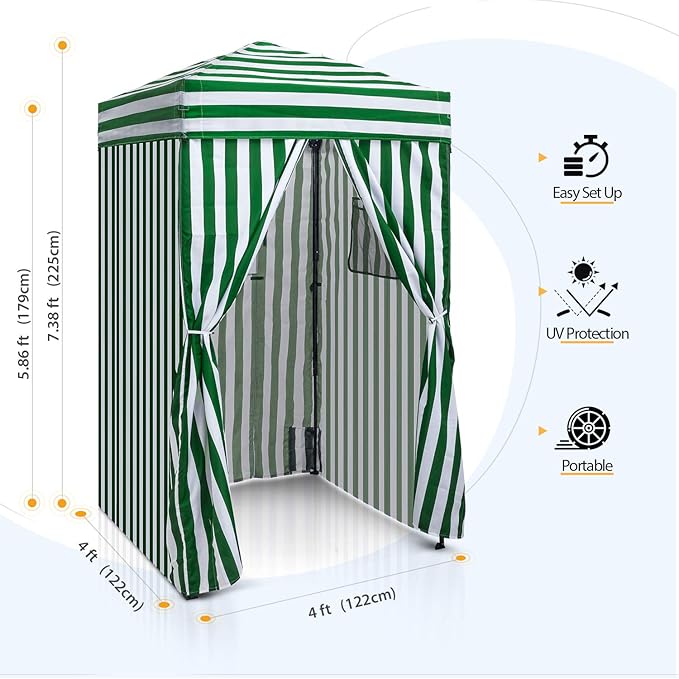 EAGLE PEAK Flex Ultra Compact 4x4 Pop-up Canopy, Sun Shelter, Changing Room, Portable Privacy Canopy Cabana for Pool, Fashion Photoshoots, or Camping, 4x4 ft, Green/White