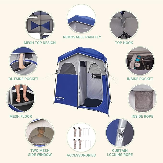 KingCamp Shower Tent, Large Portable 1/2 Room Dressing, Toilet and Changing Tents with Shower Bag & Floor for Camping & Travel