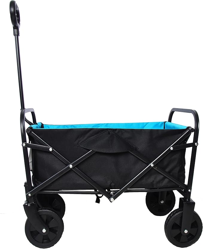 Collapsible Folding Wagon Garden Shopping Beach Cart,Heavy Duty Utility Buggy with Big Wheels,Adjustable Handle and Cup Holder,for Sand,Camping,Outdoor,30.31",Black