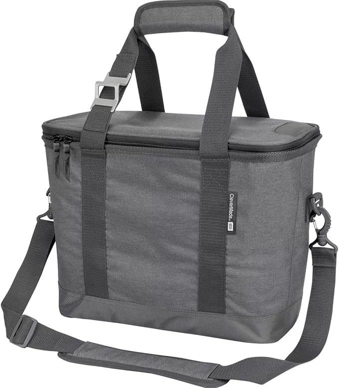 CleverMade Collapsible Insulated Cooler Bag – 30 Can Leakproof Soft Cooler for Beach, Travel, Car – Shoulder Strap, Bottle Opener - Heather Cool Gray/Shadow Gray