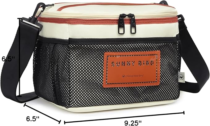 SUNNY BIRD Insulated Lunch Bag with Foldable and Leakproof Design, Thermally Insulated, Shoulder Strap for Women, Men and Teen (White 002)