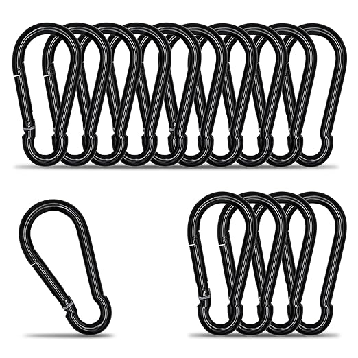 KINLINK 15 Pack Black Carabiner Clip, 1.57 inch Heavy Duty Spring Snap Hook, Small Caribeener Clips for Outdoor Camping, Swing Set, Hammock, Hiking Travel, Fishing, Quick Link Keychain