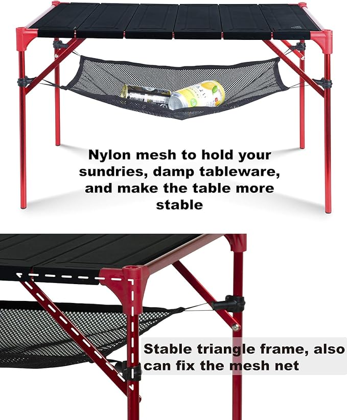 iClimb Extendable Folding Table Large Tabletop Area Ultralight Compact with Hollow Out Tabletop and Carry Bag for Camping Backpacking Beach Concert BBQ Party, Three Size (Black - S)