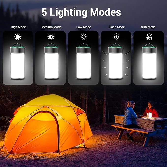 LED Camping Lantern, CT CAPETRONIX Rechargeable Camping Lights with 400LM 5 Light Modes, Battery Powered LED Lantern for Power Outage Emergency Hurricane Camping Gear(2 Pack, Black & Lake Blue)