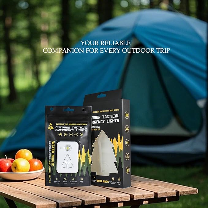 Emergency Tactical Light – No Battery, Water Activated, 120H Runtime, Reusable Salt-Powered LED Lantern for Camping, Survival, Disaster, Can Use Urine or Seawater