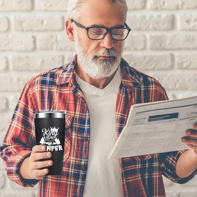 King of the Camper Tumblers with Lids and Straws, Camping RV Stainless Steel Vacuum Insulated Travel Tumbler Cups 20 OZ for Men