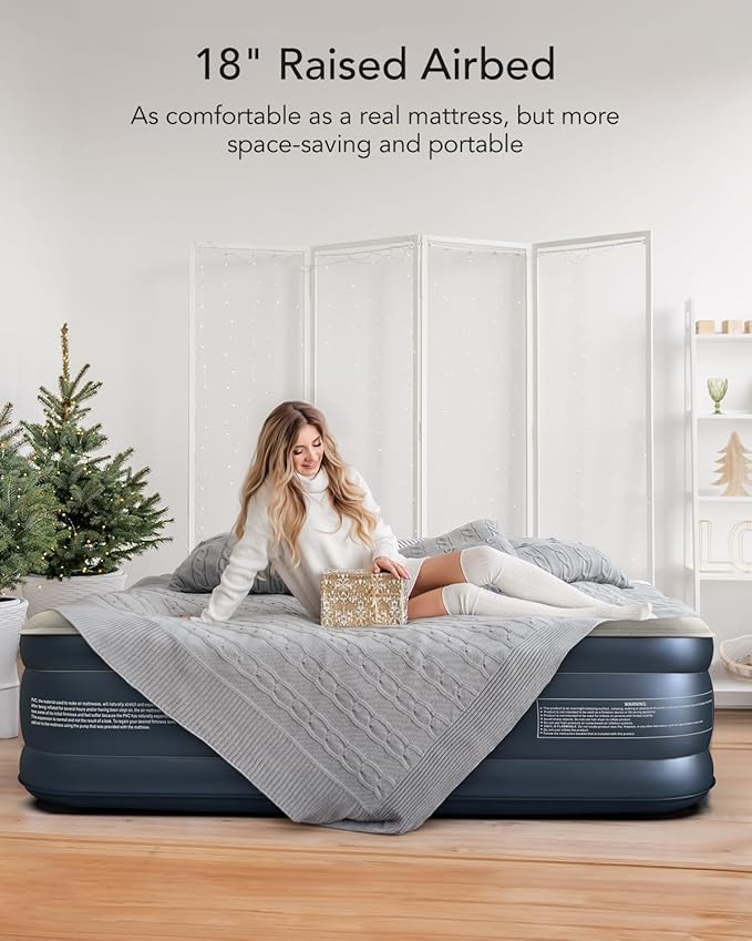 iDOO Twin Air Mattress with Built in Pump, 18" Raised Compact Blow up Mattress, Inflatable Mattress for Camping Guest Home, Portable Travel Air Bed, 2-Min Quick Inflation Deflation, Colchon inflable