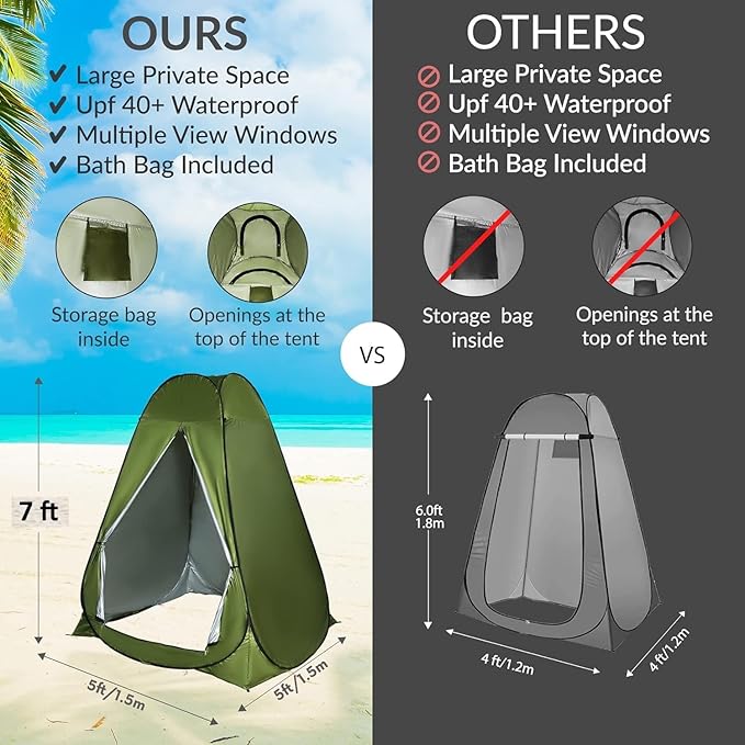 Pop Up Large Privacy Tent - 7ft Tall - Oversized Strong Camping Toilet Tent- Portable Camp Shower Pod w/Hooks- Porta Pod- Outdoor Bathroom, Potty, Changing Private Room