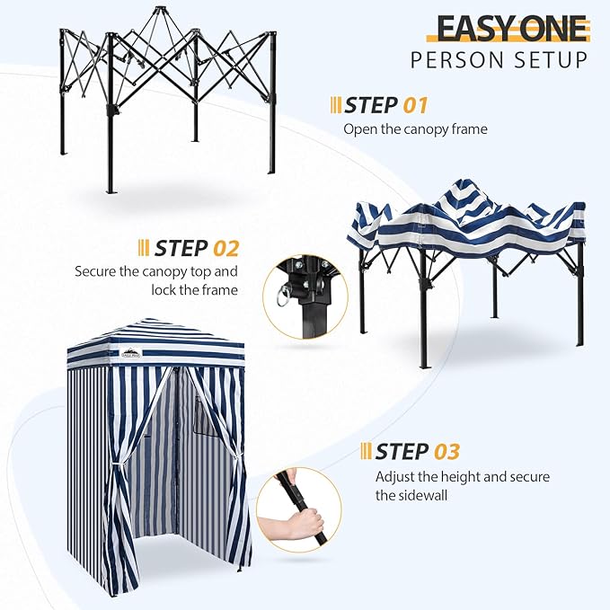 EAGLE PEAK Flex Ultra Compact 4x4 Pop-up Canopy, Sun Shelter, Changing Room, Portable Privacy Canopy Cabana for Pool, Fashion Photoshoots, or Camping, 4x4 ft, White/Blue
