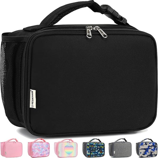 Insulated Lunch Box for School, Thermal Reusable Durable Freezable Lunch Bags for Kids Boys Girls Men Women - Small Soft Cooler Portable Lunch Tote Kit for Work Picnic Travel,Black