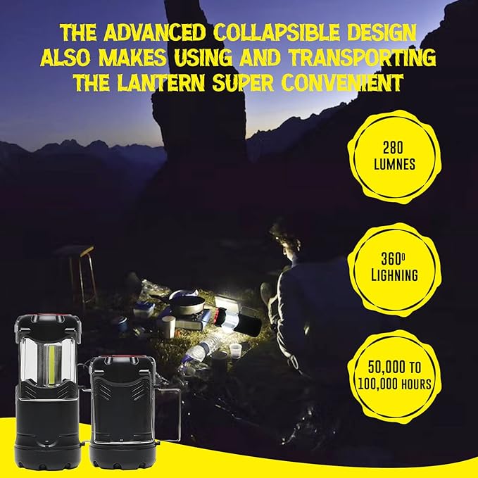 Battery Powered Camping Lantern - Portable COB Hanging Lamp Lights | Waterproof Collapsible Lantern Flashlight for Tent Lights, Power Outages, Hurricane Emergency, Hiking