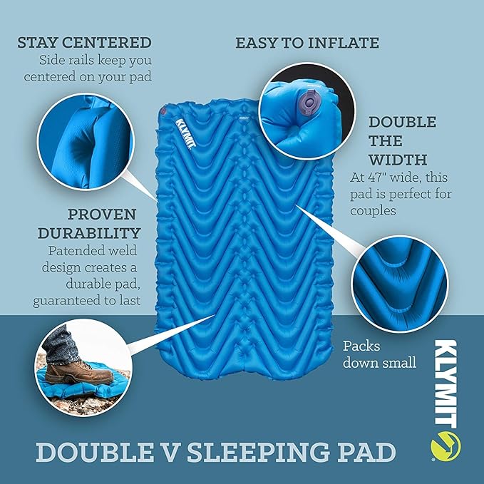 Klymit Insulated Double V Sleeping Pad and Luxe Travel Pillow Bundle