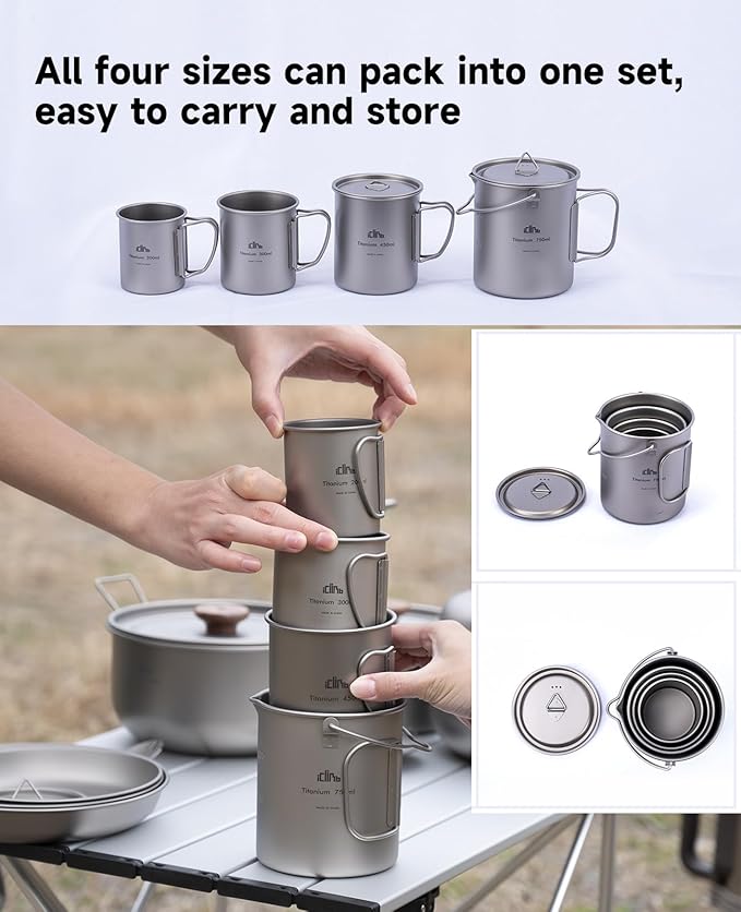 iClimb Titanium Cup Camping Coffee Mug Ultralight Compact with Foldable Handle (200ml)