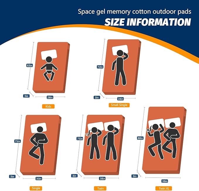 CYMULA CertiPUR-US Memory Foam Camping Mattress Pad, Portable Foam Sleeping Pad for Camping, Roll up Sleeping Mat for Adults Guest Floor Bed for Sleepover, Car, Tent SUV Cot Mattress