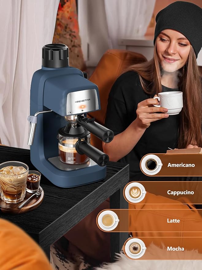 3.5Bar Espresso Machine with Milk Frother, 800W Compact Espresso and Cappuccino Machine with Preheating Function, 4 Cup Espresso Maker for Cappuccino or Latte, Gift for Coffee Lover