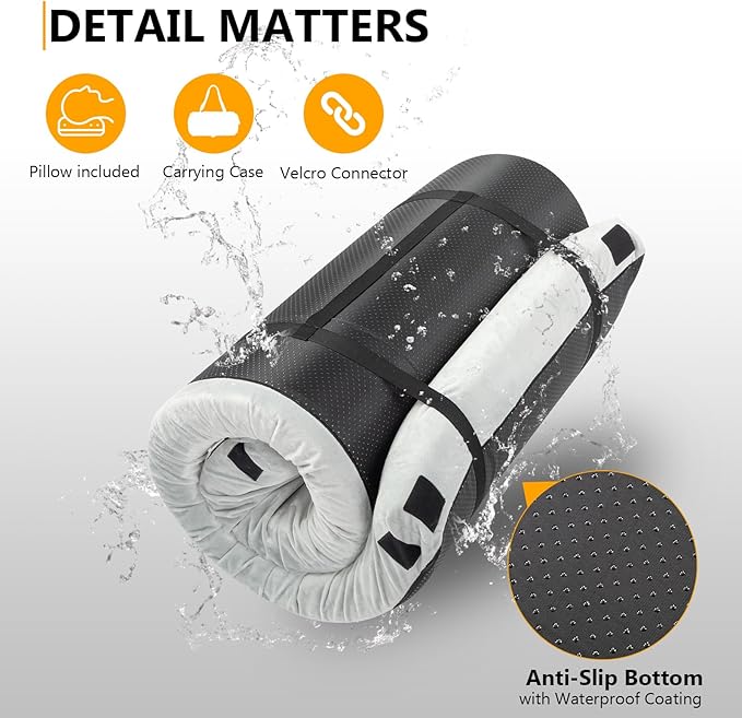Outvita Sleeping Pad, Portable Camping Mat, CertiPUR-US Memory Foam Camping Mattress, Roll Up Floor Bed for Tent, Cot, Truck, Car, Outdoor Travel w/Portable Bag (3" with Pillow / 2.5" Without Pillow)