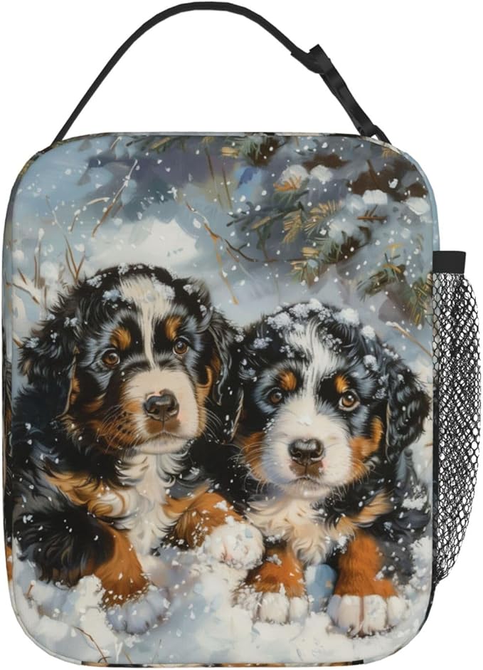 SARA NELL Dog Insulated Lunch Bag Snowy Mountain Dog Puppy Lunch Box for Women Men Teens Kids, Reusable Lunch Tote Bag, Leakproof Thermal Insulated Lunch Bags for Work, Picnic, School or Travel