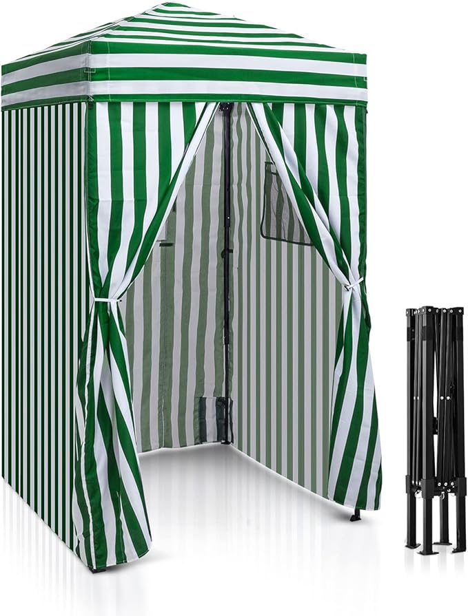 EAGLE PEAK Flex Ultra Compact 4x4 Pop-up Canopy, Sun Shelter, Changing Room, Portable Privacy Canopy Cabana for Pool, Fashion Photoshoots, or Camping, 4x4 ft, Green/White