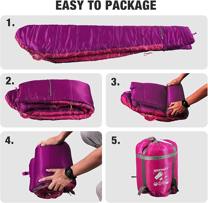 REDCAMP Kids Mummy Sleeping Bag for Camping, 3 Season Cold Weather Sleeping Bag Fit Boys,Girls & Teens, Blue/Rose Red