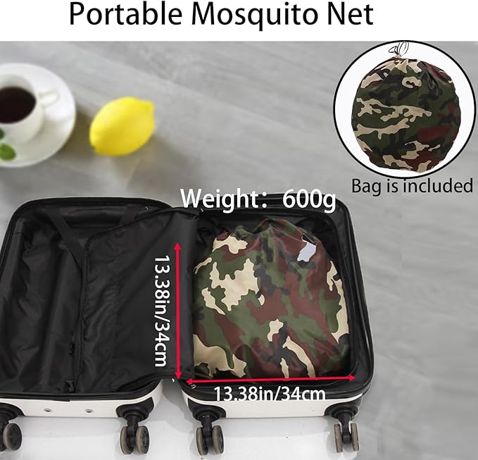 CMINGJ Portable Mosquito Net Foldable Pop-Up Travel Mosquito Net for Bed Free Installation-Suitable for Baby Adults Bedroom, Camping, nap, Patio (Extra-Large-Bottom Zipper(Black&Camouflage))