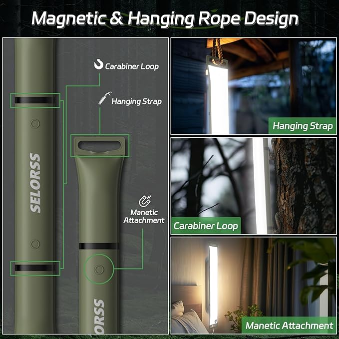 SELORSS Portable Inflatable Folding Outdoor Camping Light, IP66 Waterproof Standard with USB Plug for Camping, Hiking, Traveling and Other Outdoor environments.(Green Two-Piece)