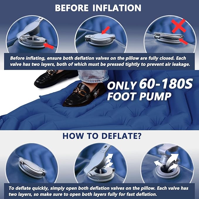 Double Sleeping Pad for Camping, Ultralight Camping Mattress with Pillow, Built-in Foot Pump, Thick Self-Inflatable 2-Person Portable Mat for Backpacking Hiking Car Traveling Beach Tent