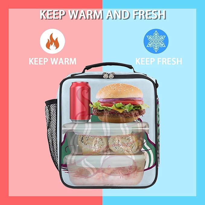 cfpolar Kids Lunch Bag, Green Snake Wear Scarf Reusable Insulated Lunch Box for Kids, Thermal Cooler Lunch Tote Leakproof Lunch Box with Shoulder Strap for School Daycare