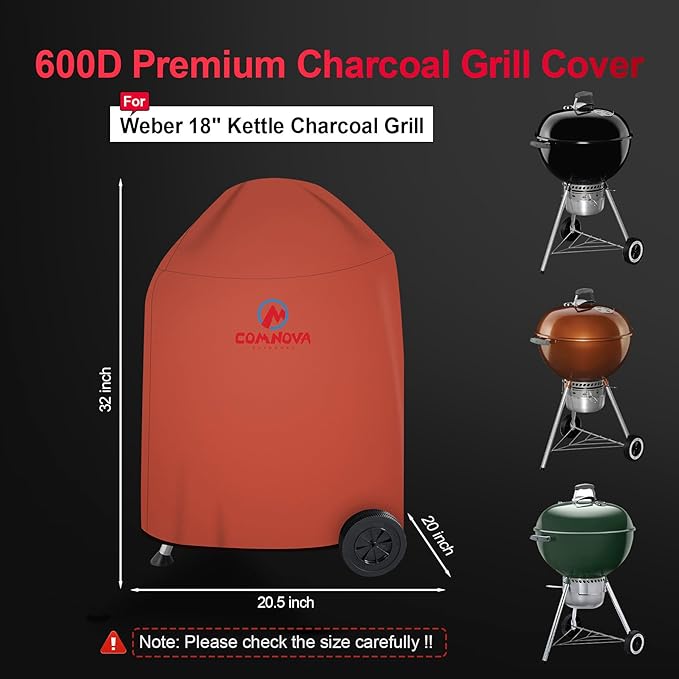 Comnova Charcoal Kettle Grill Cover - Heavy Duty Waterproof BBQ Cover for 18 Inch Weber Original Charcoal Kettle, Cuisinart and More