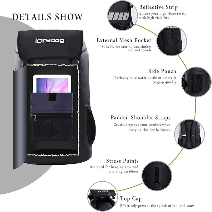 IDRYBAG Waterproof Backpack for Men 25L/45L, Dry Bags Kayak, Dry Backpack Camping Hiking