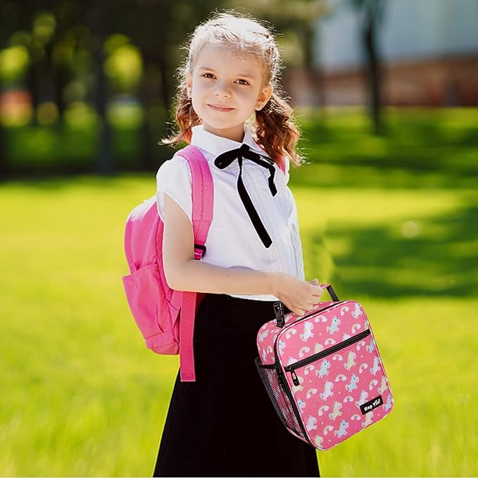 Hap Tim Lunch Box, Insulated Lunch Bags, Soft Mini Cooler Bag for Thermal Meal Tote Kit, Pink Unicorn Rainbow (18654-PKU)