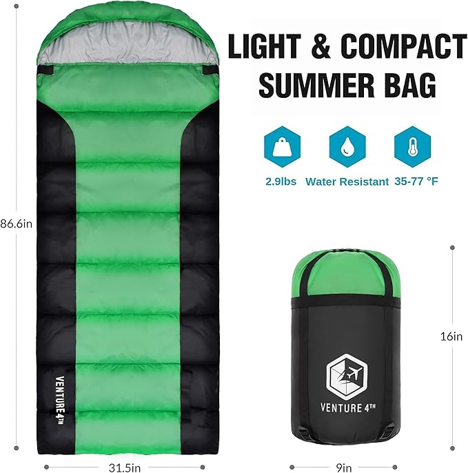 VENTURE 4TH Backpacking Sleeping Bag – XXL, Double and Single Sizes - Lightweight Warm & Cold Weather Sleeping Bags for Adults, Kids & Couples – Ideal for Hiking, Camping & Outdoor Adventures