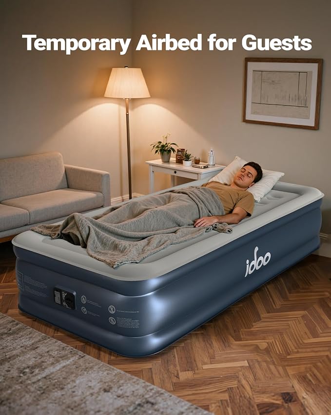 iDOO Twin XL Air Mattress with Built in Pump, 18 Inch Tall Blow up Mattress, 80'' Extra Long Air Bed for Tall Adult, 2-Min Portable Inflatable Mattress Twin Home Camping Guest Bed, Colchon Inflable