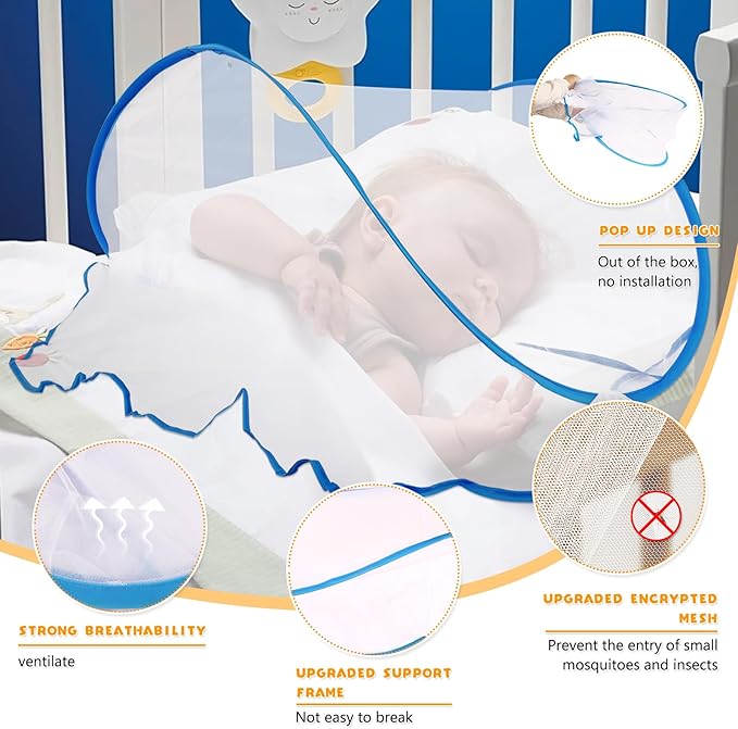 Portable Mosquito Net Tent, Folding Mosquito Head Net, Pop Up Mosquito Tent Netting for Bedding Camping Traveling Patio (1 Pack, Large)