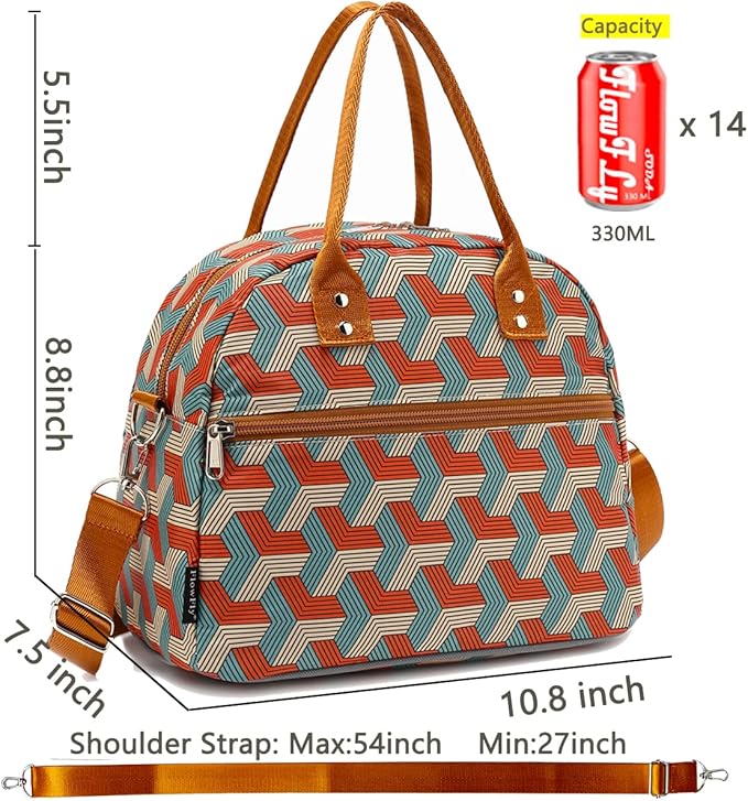 FlowFly Insulated Lunch Bag With Shoulder Strap for Women, Men, and Kids, Large and Reusable, Handle, Freezable Work and School Travel Tote and Meal Prep Organizer,Stereoscopic Red